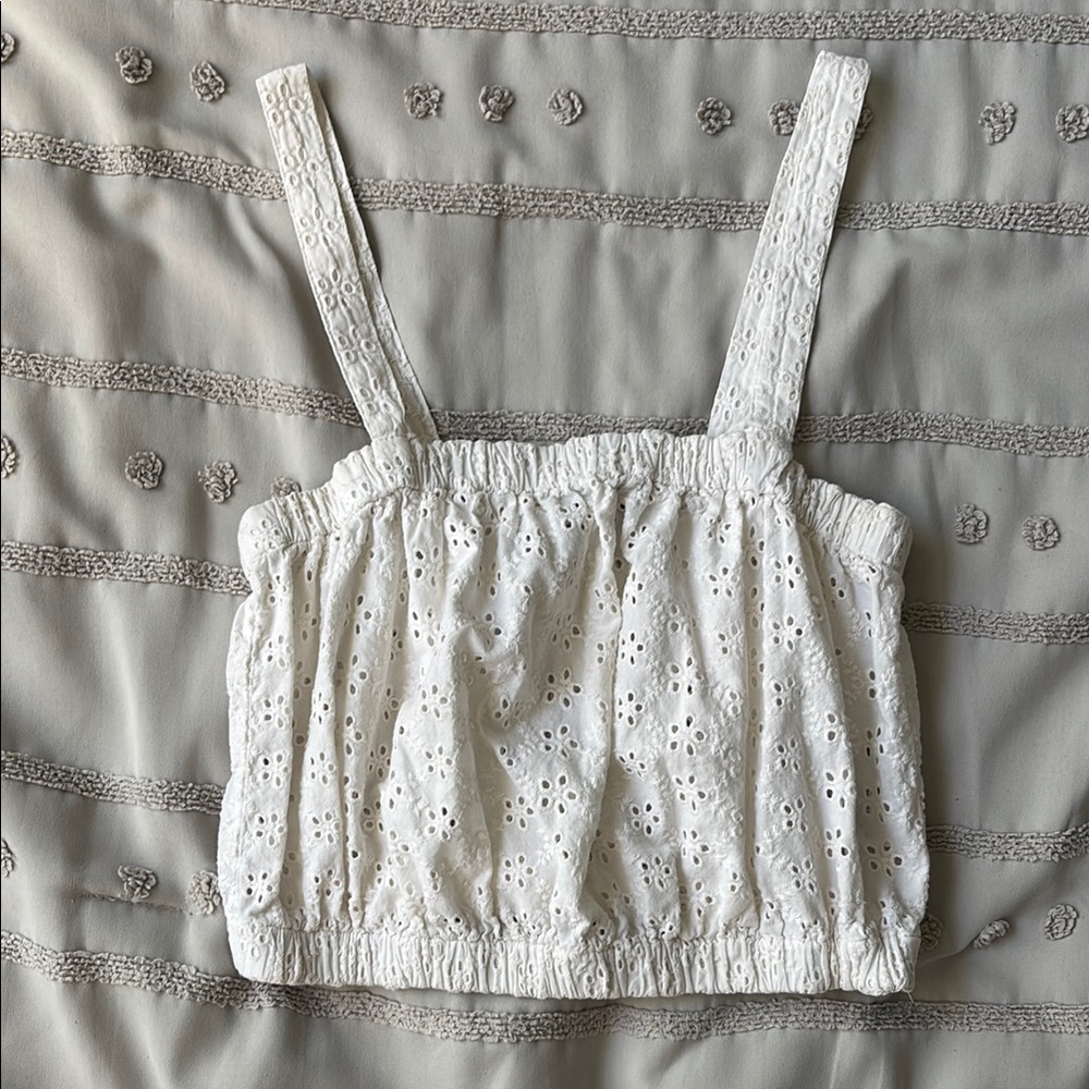 Madewell White Smocked Cropped Tank Top